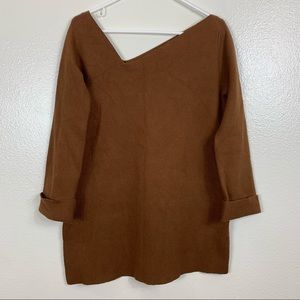 Zara knit brown Ling-sleeve V-neck sweater shirt